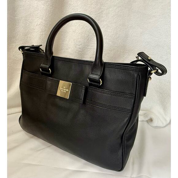 KATE SPADE Bow Black Leather Tote Shoulder Strap Bag Purse Primrose Hill Goldie - Picture 6 of 11